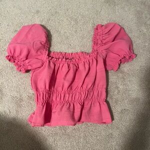 H and M bright pink ruffle flowy crop